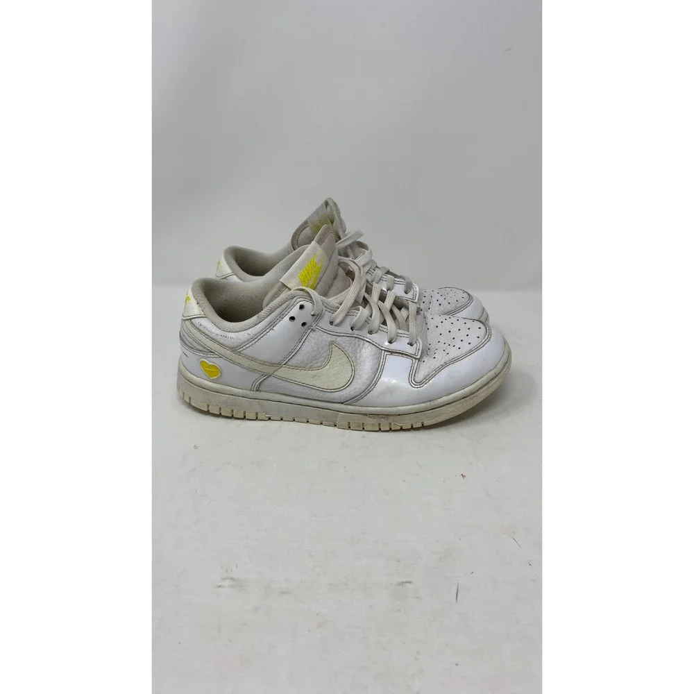 Nike Dunk Low White Pale Yellow Heart FD0803-100 Girls US 5.5Y Sneakers